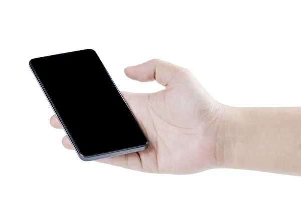 Hand Holding Mobile Phone Isolated White Background — Stock Photo, Image