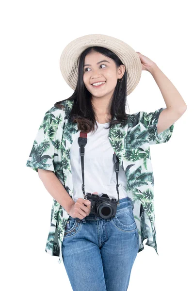 모자와 카메라를 아시아 — 스톡 사진