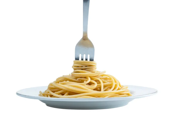 Spaghetti Een Vork Geïsoleerd Witte Achtergrond — Stockfoto