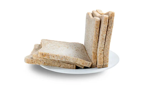 Chleb Krojony Talerzu Izolowany Białym Tle — Zdjęcie stockowe