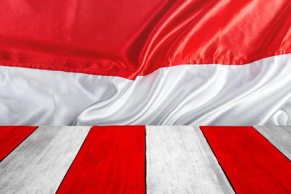 Red White Flag Wooden Table Red White Flag Background Indonesian — 图库照片