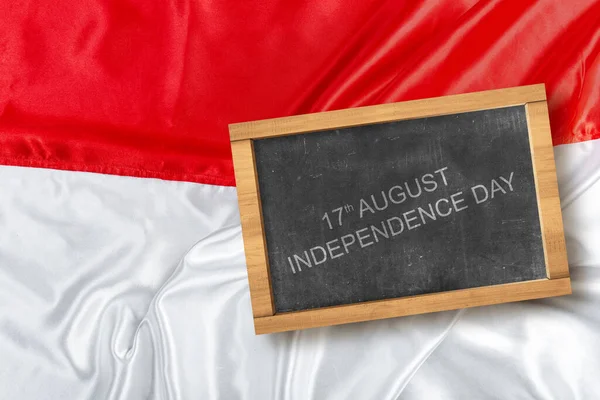Small Chalkboard Indonesian Independence Day Message Red White Flag Background — Stockfoto