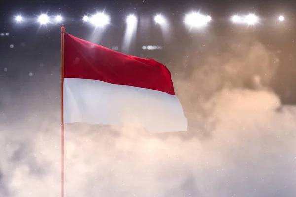 Indonesian Flag Pole Waving Spotlights Background — Fotografia de Stock