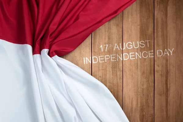 Wooden Board Indonesian Independence Day Message Red White Flag Background — 스톡 사진