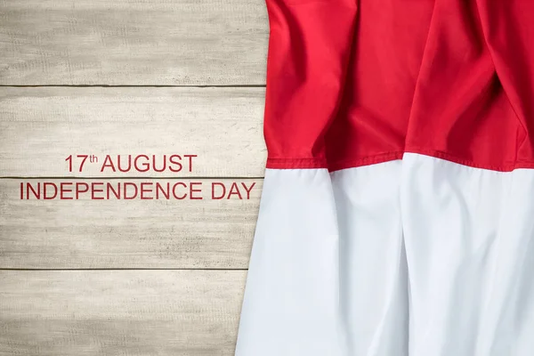 Wooden Board Indonesian Independence Day Message Red White Flag Background —  Fotos de Stock