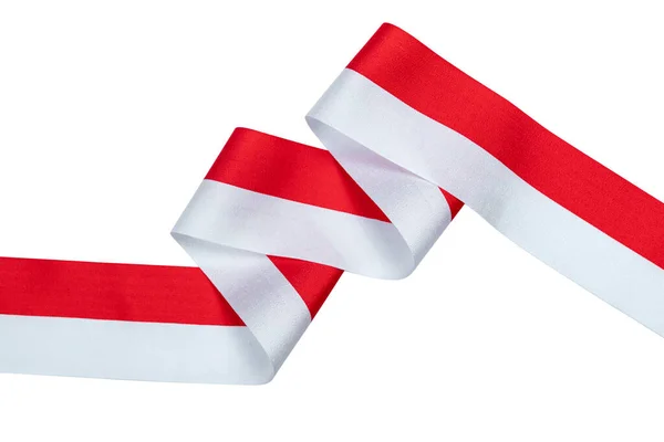 Ribbon Red White Color Indonesian Flag Isolated White Background — Photo