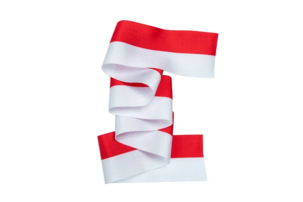 Ribbon Red White Color Indonesian Flag Isolated White Background — 图库照片