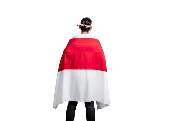 Rear View Indonesian Men Celebrating Indonesian Independence Day August Holding — ストック写真