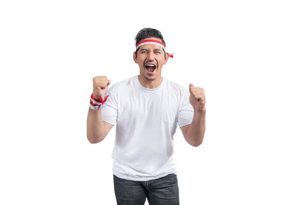 Indonesian Men Celebrate Indonesian Independence Day August Isolated White Background — ストック写真