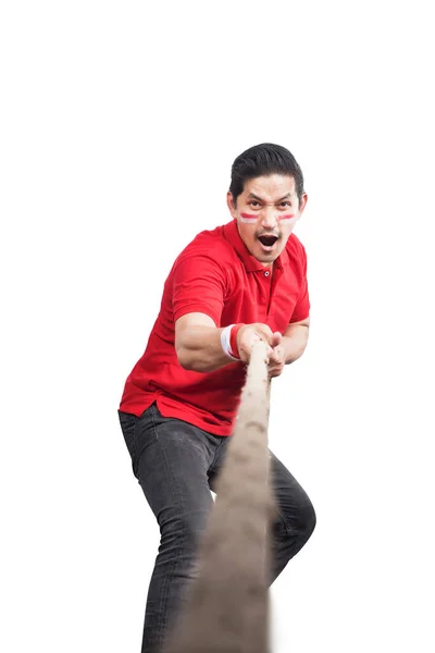 Indonesian Men Celebrate Indonesian Independence Day August Tug War Contest — Stock Photo, Image