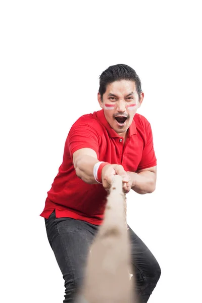 Indonesian Men Celebrate Indonesian Independence Day August Tug War Contest — Stock Photo, Image