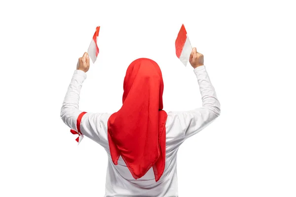 Rear View Indonesian Women Celebrating Indonesian Independence Day August Holding — Stock Fotó