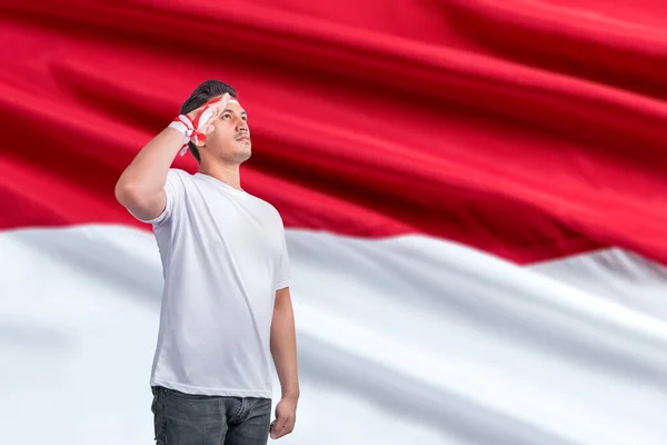 Indonesian Men Celebrate Indonesian Independence Day August Respectful Gestures Indonesian — Foto Stock