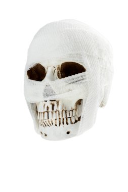 Mummy with skull head isolated over white background