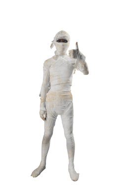 Mummy standing and showing thumb up isolated over white background