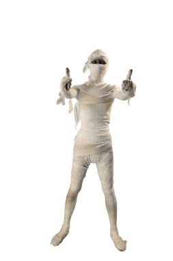 Mummy standing and showing thumb up isolated over white background