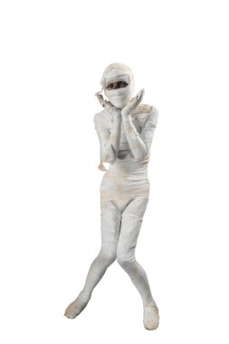 Mummy standing isolated over white background