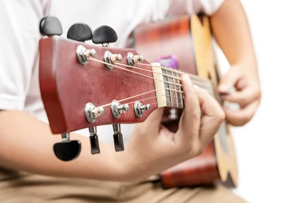 Man Playing Guitar Isolated White Background — Zdjęcie stockowe