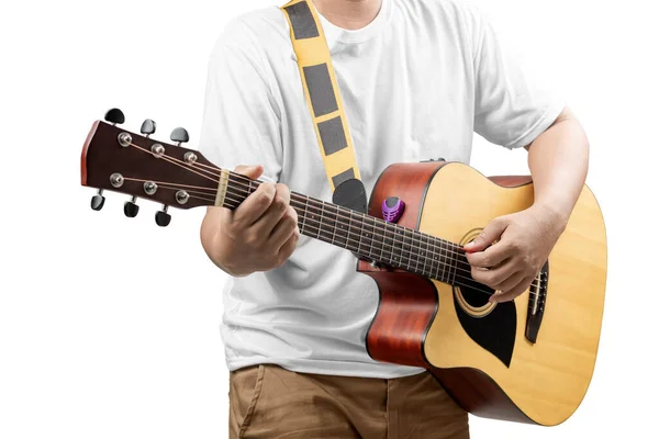 Man Playing Guitar Isolated White Background — 图库照片