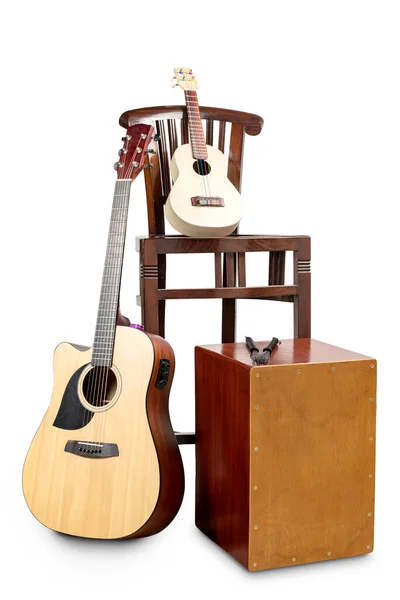 Wooden Cajon Guitar Isolated White Background — ストック写真