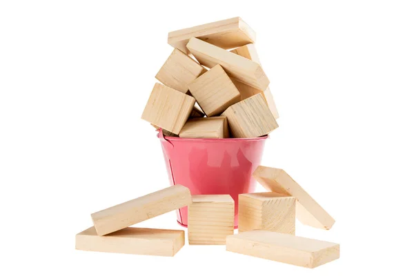 Wooden Block Toy Colored Bucket Isolated White Background — Fotografia de Stock