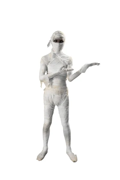 Mummy Standing Showing Something Isolated White Background — Stock Photo, Image