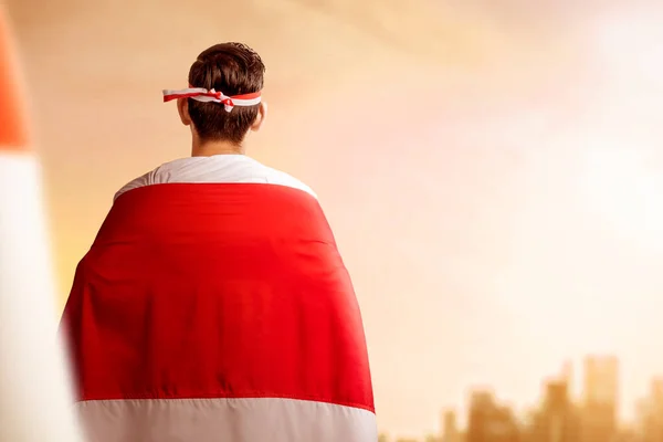 Rear View Indonesian Men Celebrating Indonesian Independence Day August Wearing — ストック写真