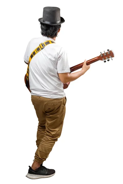 Rear View Man Playing Guitar Isolated White Background — 图库照片