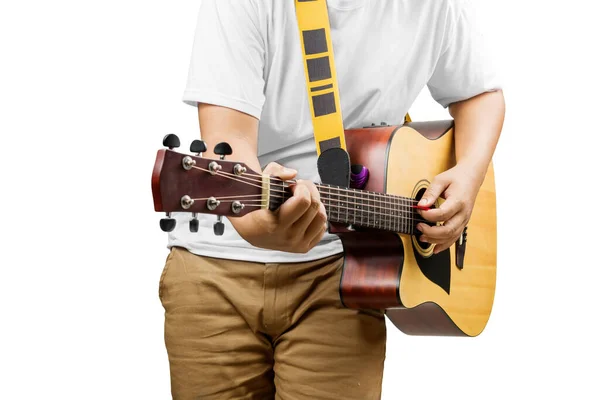 Man Playing Guitar Isolated White Background — стоковое фото