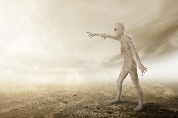 Mummy Walking Claw Hands Foggy Background Halloween Concept — Stockfoto