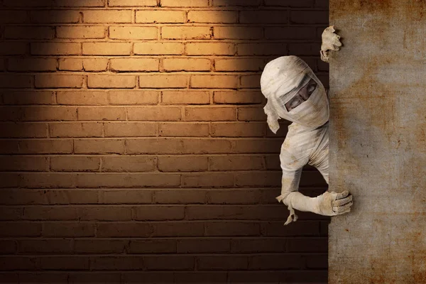 Mummy Coming Wall Abandoned Building Halloween Concept —  Fotos de Stock