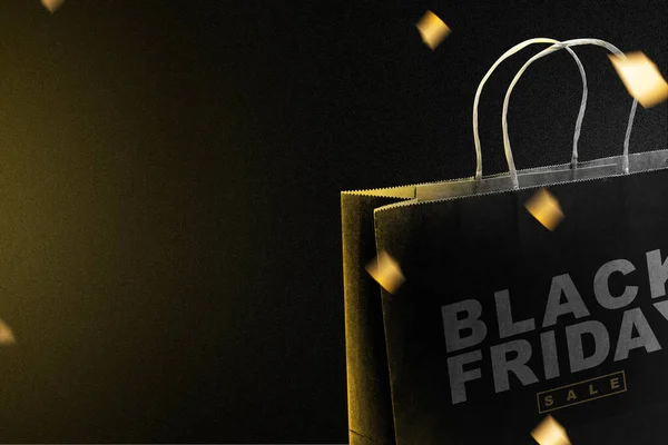 Black Shopping Bag Black Friday Sale Text Black Background Black — Stockfoto