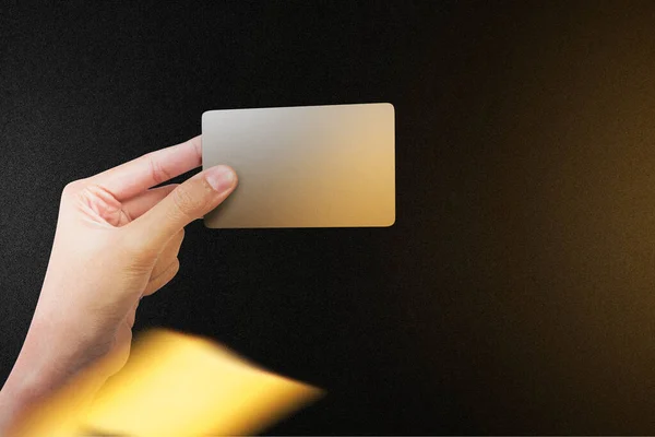 Human Hand Holding Empty Cards Black Background Black Friday Concept — Fotografia de Stock