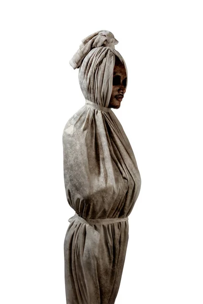 Indonesian Ghost Called Pocong Covered Linen Shroud Isolated White Background — Fotografia de Stock