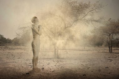 The mummy standing in dramatic scene background. Halloween concept