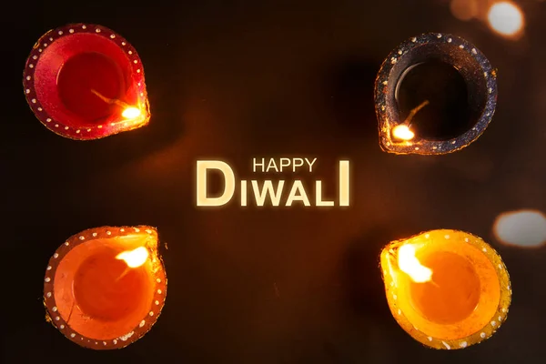 Diya Oljelampor För Diwali Festivalen Hinduisk Ljusfest Glad Diwali — Stockfoto