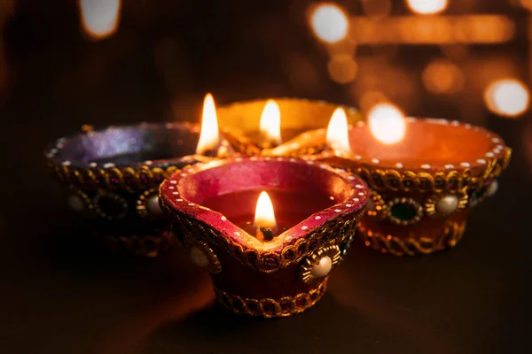 Diya Olajlámpák Diwali Fesztiválra Hindu Fesztivál Fények Ünneplés — Stock Fotó