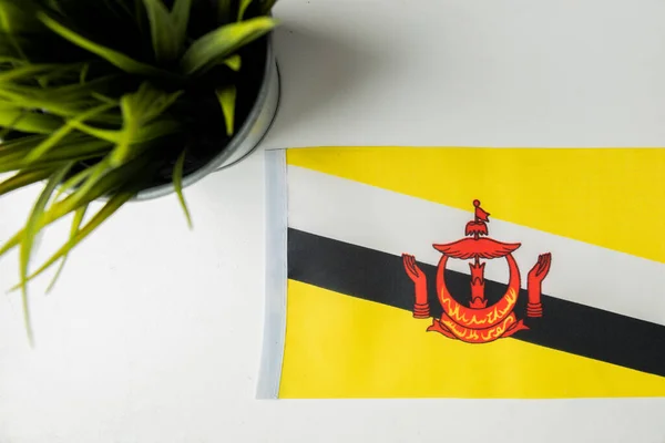 Brunei Nationale Vlag Geïsoleerd Witte Achtergrond — Stockfoto