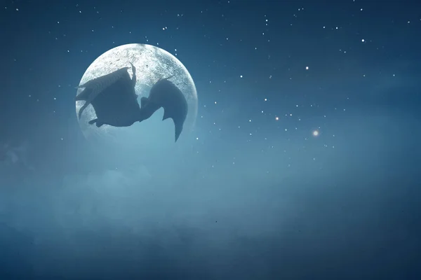 Vleermuizen Vliegen Lucht Met Een Nachtelijke Achtergrond Halloween Concept — Stockfoto
