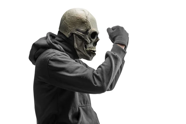 Man Skull Head Costume Halloween Isolated White Background — Stock Photo, Image