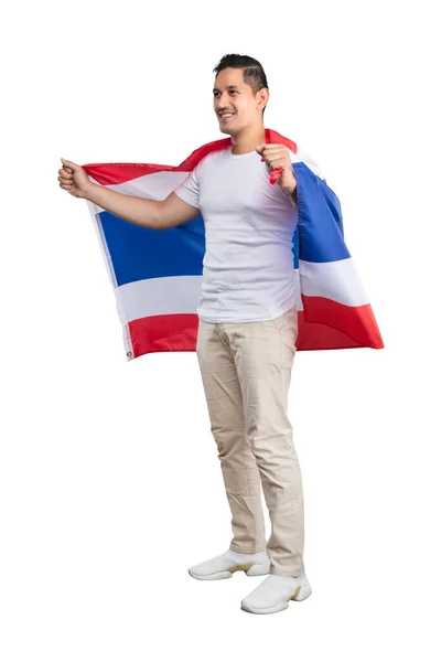 Aziatische Mannen Vieren Thailand Onafhankelijkheidsdag December Door Thaise Vlag Geïsoleerd — Stockfoto