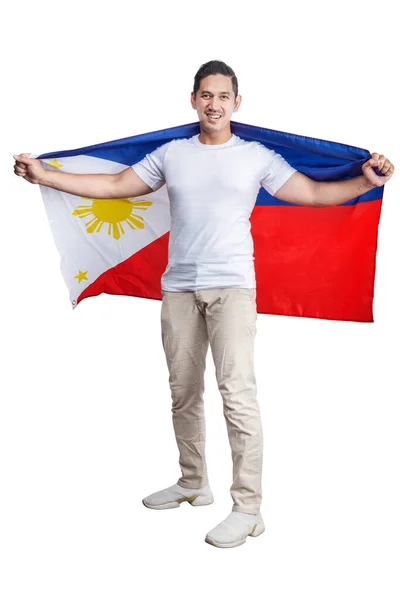 Homens Asiáticos Celebram Dia Independência Das Filipinas Junho Mantendo Bandeira — Fotografia de Stock