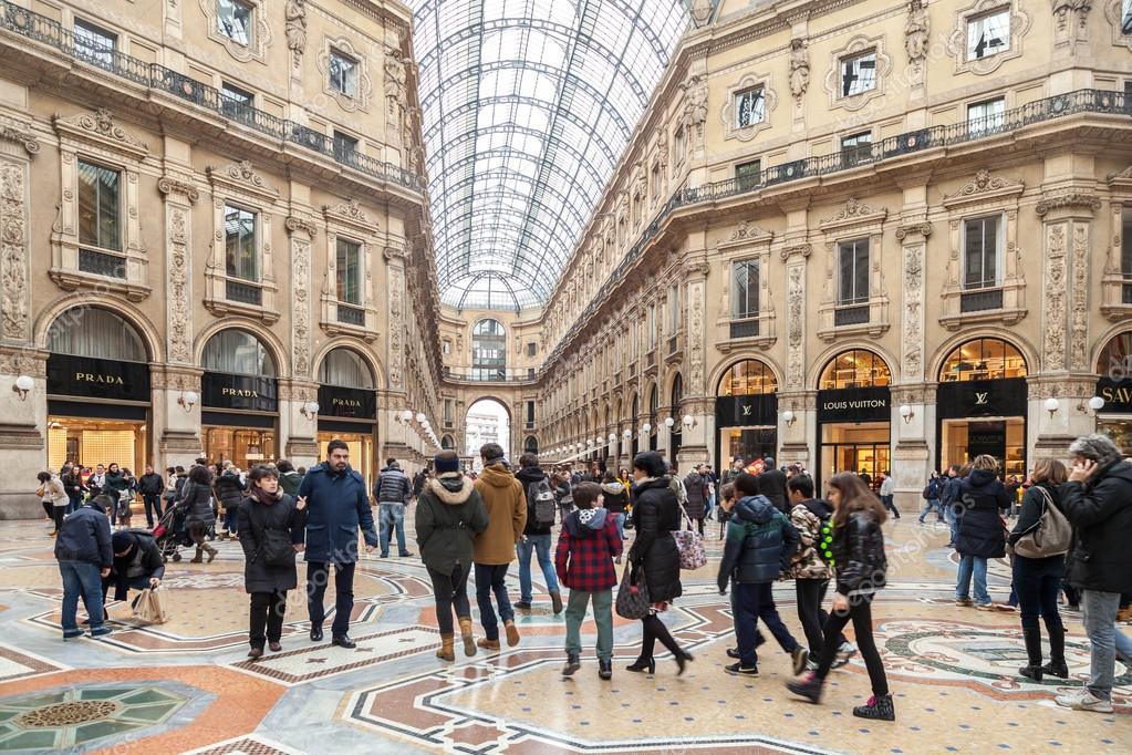 Milan, Italy - 2 February, unidentified crowd of shopping people in the ...