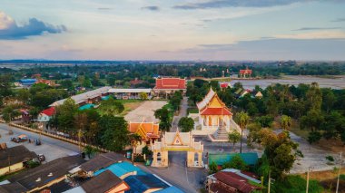 Chon Buri, Tayland, 21 Kasım 2021 Wat Luang Phrommawat. Uzun zamandır tapınaktaki ağaçlarda yaşayan yarasalar ve tavuklar var..