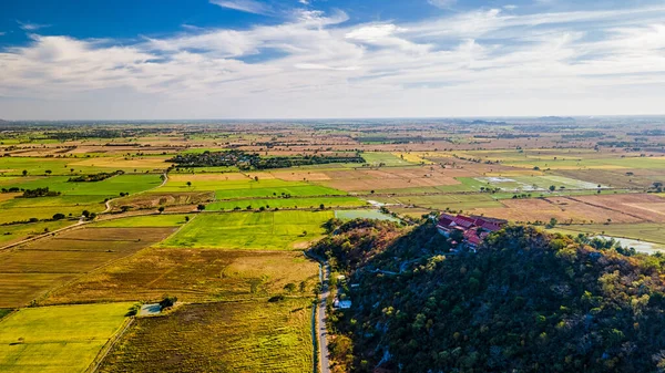 Lopburi, Thailand, December 30, 2021 Wat Khao Wongkot, The Temple is surrounded by mountains from 3 sides.