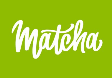 Matcha logo tasarımı. El yazması harfler. Çay ürünü için vektör hat sanatı. Japon içeceği. Yeşil çay..