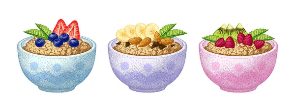 Granola Dans Bol Fruits Baies Noix Aux Feuilles Menthe Farine — Image vectorielle