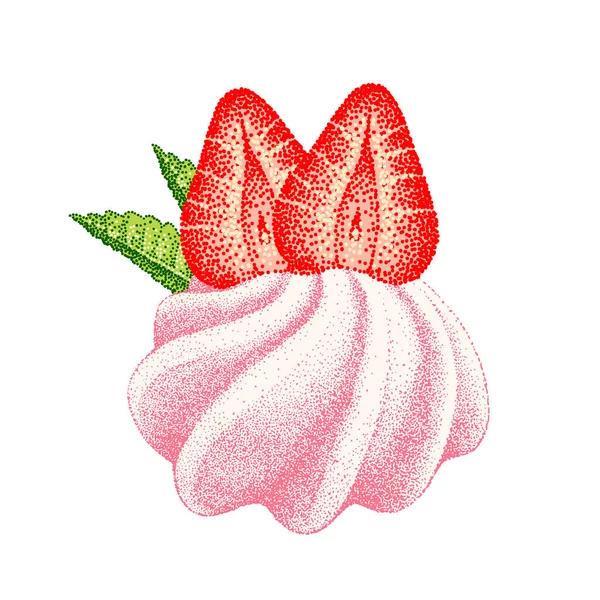 Τούρτα Φράουλα Αέρινη Γαλλική Μαρέγκα Ροζ Ζαχαρωτό Ζεφίρ Γλυκύτητα Γλυκό — Διανυσματικό Αρχείο