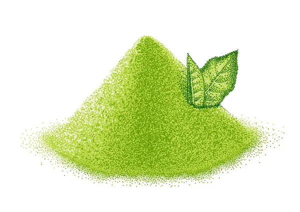 Matcha Polvo Hojas Verde Esbozo Realista Bebida Tradicional Japonesa Hojas — Vector de stock