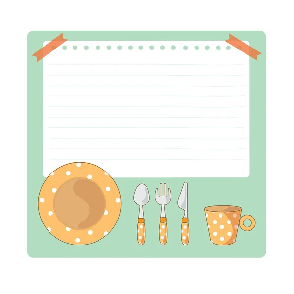 餐具和记事本卡通插图 — 图库矢量图片